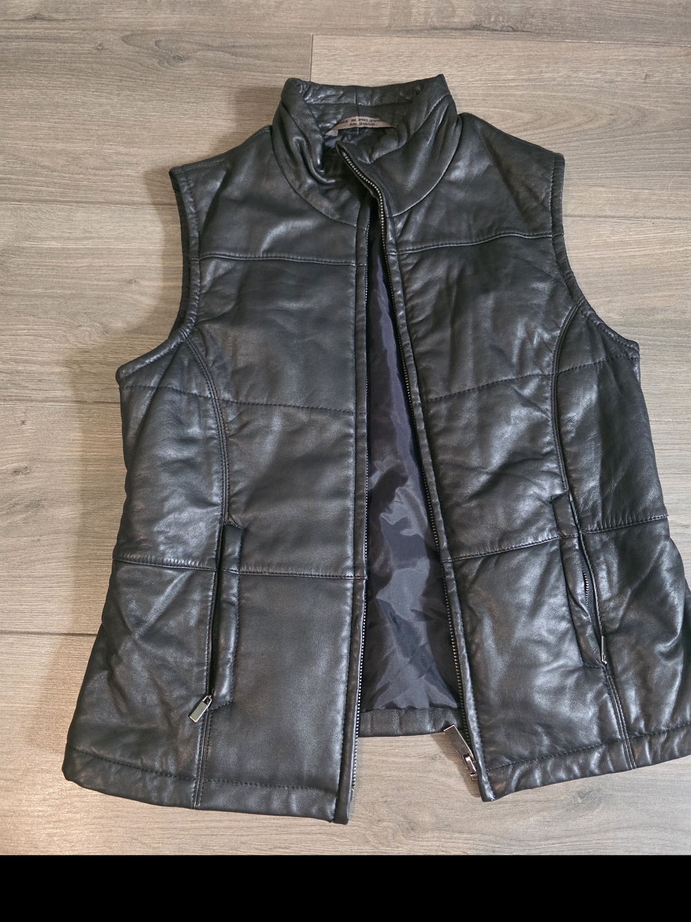 Brandon Thomas Black Quilted Leather Vest - Sleeveless Zip Front